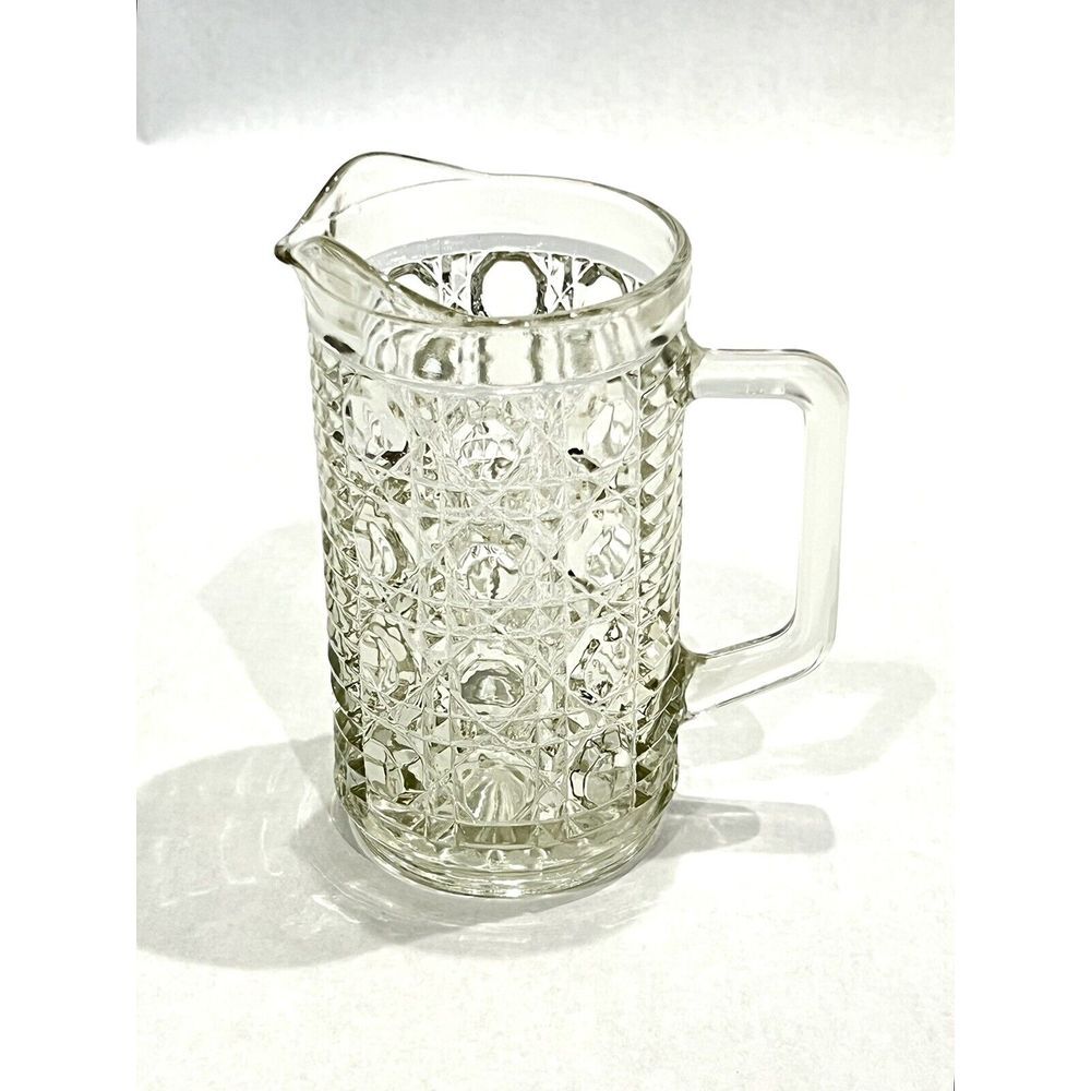 Vintage Federal Glass Co Clear Glass Pint Pitcher Windsor Button Pattern - #292‎